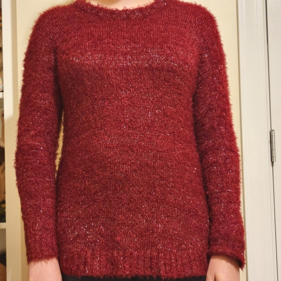 RAMPAGE Burgundy Shimmer/Metallic Fuzzy Sweater - Size M (GUC) - Picture 5 of 5